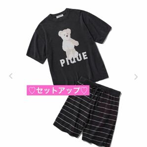 ジェラートピケオム　ベア　セットアップ　くまさん 上下セット ルームウェア パジャマ 薄手 半袖Tシャツ