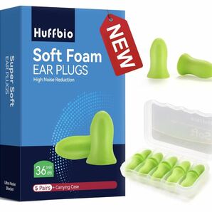 HUFFBIO革命的な耳栓 睡眠用、ソフトフォーム、5ペア、-36dB、 2023新しいノイズキャンセリングデザイン、の画像1