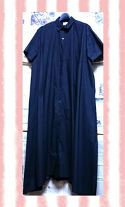 《未使用タグ付き》【MERLOT IKYU ロング シャツ ワンピース】フリーサイズ F LL オーバーサイズ 大きめ シンプル 半袖 モード 羽織り 黒