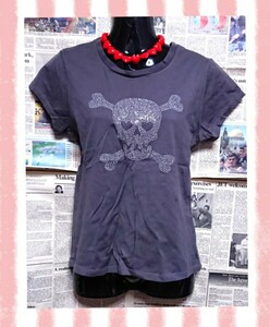 【tipster ストーン スカル Tシャツ】L 伸縮性 カーキ ドクロ 髑髏 サイズ Lサイズ ラインストーン ハート PUNK ROCK パンク ロック ギャル