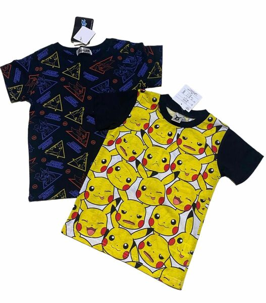 新品 ポケットモンスター ピカチュウ Tシャツ 男の子 110 半袖 総柄 黒