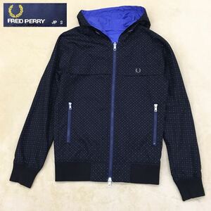 FRED PERRY フレッドペリー スポーツ リバーシブル フードジャケット ジャンパー パーカー 水玉模様 刺繍ロゴ レディース サイズS