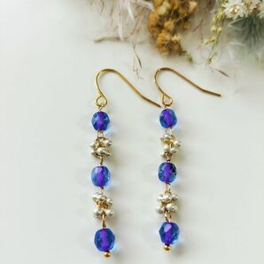 NEW☆カラフルチェコファイアポリッシュ×ファルファーレのピアス☆purple