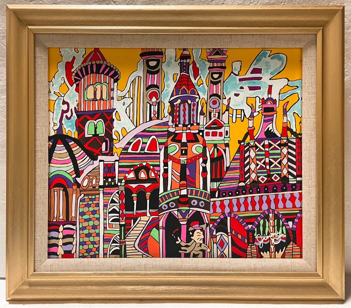 [No. F8] Hand-painted work: Jimmy Onishi: Reproduction [La Rambla] 1999: Unused amount: Frame: Painting: Oil painting: Signature: Signature: Spain: Barcelona, painting, oil painting, Nature, Landscape painting