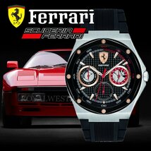 1円～1スタSCUDERIA FERRARI【スクーデリア・フェラーリ】FERRARI公式腕時計/新品本物美しすぎるIPブラックオクタゴンベゼルウレタンベルト_画像2