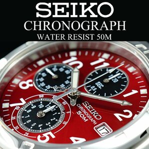 1円～ 1スタ セイコー 正規品 海外モデル SEIKO 逆輸入 ワインレッド 新品 1/20秒 高速クロノグラフ 腕時計 メンズ激レア入手困難 50m防水の画像7