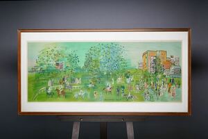 真作保証 ラウル・デュフィ Raoul Dufy「アスコット競馬場」扁額 リトグラフ 画寸(100cmx38cm) サインあり 王室敷地 貴族たちの生活を表現