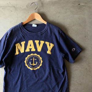 80s champion NAVY Tシャツ S ヴィンテージ 復刻 ネイビー ミリタリー トリコタグ 古着 チャンピオン