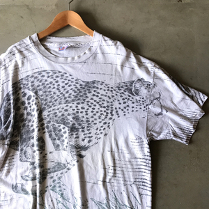 90s チーター オールオーバープリント Tシャツ HANES XL アニマル 動物 ヴィンテージ 古着 総柄