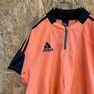 [KWT5266] adidas アディダス ハーフジップ半袖Tシャツ メンズ 蛍光オレンジ O ポス