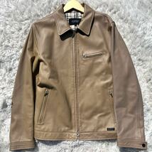 L●美品BURBERRY BLACK LABEL バーバリーブラックレーベル 羊革 ライダース シングル ジャケット ベージュ キャメル ラムレザー メンズ_画像2