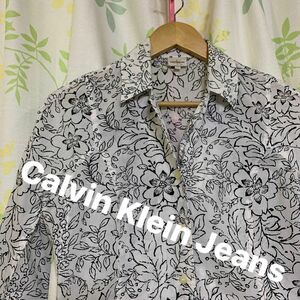 【CalvinKlein】カルバンクラインジーンズのシャツ、ブラウス 長袖 コットン 長袖シャツ 総柄 アメカジ シャツ