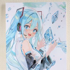 手描きイラスト 初音ミク ボーカロイド ミクちゃん 水ミク クリスタル A4 同人 アナログ 原画 2404024の画像3