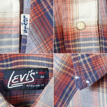 80s USA製 Levis リーバイス フランネル ウエスタン オンブレ チェック シャツ レッド ネイビー メンズM 長袖 アメリカ古着_画像2