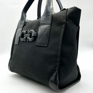  beautiful goods Ferragamo Salvatore Ferragamo men's business tote bag double gun chi-ni leather canvas black black A4 commuting bag bag 