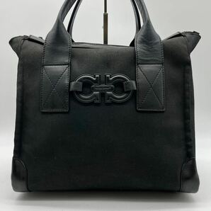 美品 フェラガモ Salvatore Ferragamo メンズ ビジネス トートバッグ ダブルガンチーニ レザー キャンバス ブラック 黒 A4 通勤 カバン 鞄の画像2