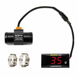 赤 22mm NORXI バイク用 水温計 デジタル 防水 高温警告機能 12V ユニバーサル コンパクト 温度計 温度アダプター