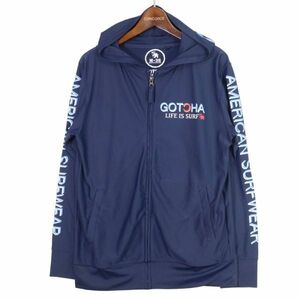 GOTCHA ガッチャ 通年 ロゴプリント★ ジップ サムホール フーディー パーカー Sz.M　メンズ ネイビー サーフ　E4T00720_4#O