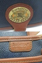 e6再 Burberry バーバリー ショルダーバッグ ノバチェック レザー ゴールド金具 エンブレム ロゴ ネイビー_画像7