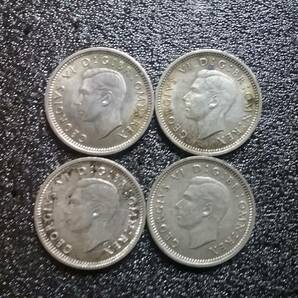 銀貨 イギリス 3ペンス1938 4枚セット 英国 ジョージ6世の画像1