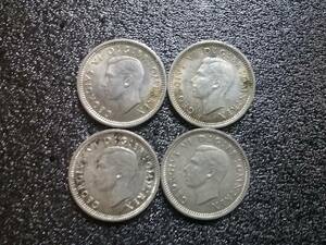 銀貨 イギリス 3ペンス1938 4枚セット 英国 ジョージ6世