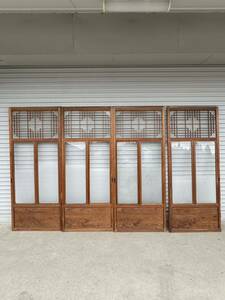 GM4KM⑦ 1 interval half 4 sheets .. circle glass frame attaching divider door old fittings sliding door glass door retro old Japanese-style house reproduction old Japanese-style house ... door era fittings entranceway door 