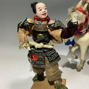 GM4kjあ 古い武者人形 馬丁と馬  日本人形 着物 アンティークの画像2