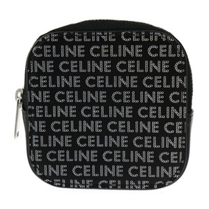 超美品 CELINE セリーヌ 小銭入れ コインケース レザー ブラック シルバー ラウンドファスナー マルチケース 小物入れ ロゴ【本物保証】