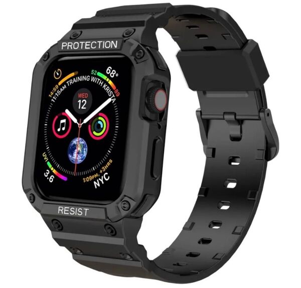 Apple Watch 38mm/40mm/41mm対応 アップルウォッチバンド ベルト【スポーツ一体式バンド】ブラック