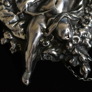 アンティーク 銀製/Silver/シルバー 恋の矢を放つキューピッド/天使の銀製ブローチ セーフティチェーン付き 裏打ち 19世紀 本物保証の画像7