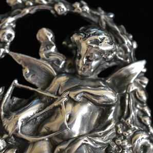 アンティーク 銀製/Silver/シルバー 恋の矢を放つキューピッド/天使の銀製ブローチ セーフティチェーン付き 裏打ち 19世紀 本物保証の画像5