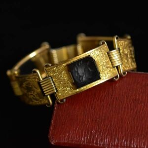  Vintage GF/ gold trim Krementz/kre men tsu stamp equipped black .. inter rio 3 stone . engraving. bracele 16cm genuine article guarantee 