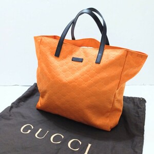 99 GUCCI トートバッグ ハンドバッグ グッチ GG 総柄 282439 502752 オレンジ ナイロン レザー持ち手 グッチシマ