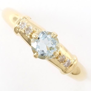K18YG кольцо кольцо 11.5 номер аквамарин diamond полная масса примерно 1.9g б/у прекрасный товар бесплатная доставка *0315