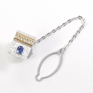 K18YG K14WG alloy pin brooch sapphire gross weight approximately 4.5g used beautiful goods free shipping *0315