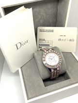 【即決/OH済】 Christian Dior クリスチャン・ディオール クリスタル CD113110 SS ステンレス ダイヤモンド ホワイトシェル クオーツ_画像8