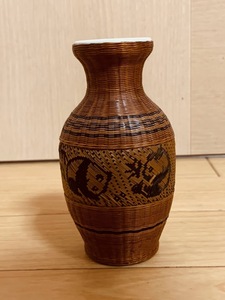 ★中国　竹細工　パンダ 中国　瓷胎竹編　花器　陶器　花瓶