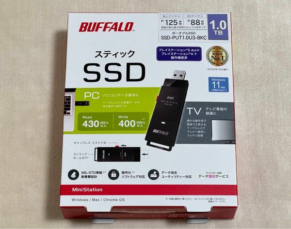 BUFFALO SSD-PUT1.0U3-BKC (USB3.2 Gen1 外付SSD 1TB) ポータブル スティック型 SSD