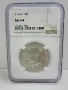 古銭祭 アメリカ リバティ銀貨 ケネディ 50セント銀貨 ハーフダラー 1964年 NGC鑑定 MS64 ブラウンラベル 銀貨