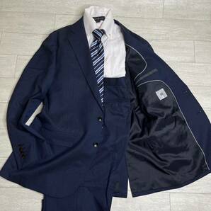 美品 スーツセレクト スリム 2つボタン シングルスーツ ノータック 春夏 ネイビー BB7 サイズLビジネス テーラードジャケット ネイビー の画像1