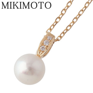 ミキモト ダイヤ パール ネックレス アコヤパール7.4mm 40cm K18YG 新品仕上げ済 MIKIMOTO【16667】