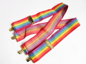 { Kids } Vintage / Rainbow pattern / flexible material / stripe / clip type /X back / suspenders / for children /D139-52-0013