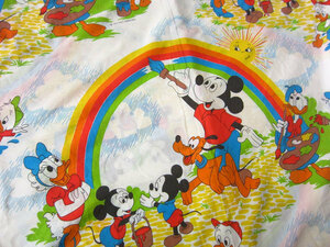  Vintage /80's Mickey / Disney / rainbow / twin Flat sheet / large size flap cloth / cut none /USA made /D124