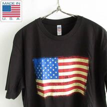 新品 USA製 Royal apparel 星条旗プリント入り 半袖Tシャツ 黒 L コットン アメリカ製 未使用品 デッドストック D143-01-0040ZVW_画像1