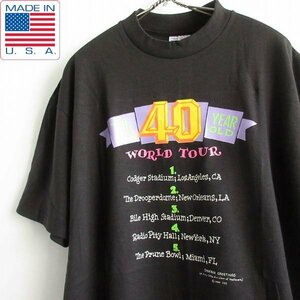 新品 90s USA製 40周年ワールドツアー パロディ 半袖Tシャツ 黒 XL ブラック SHOEBOX GREETINGS ビンテージ デッドストック D145-01-0004ZV