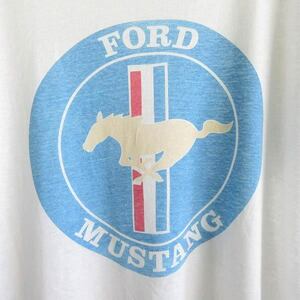 ビンテージ/FORD MUSTANG/染み込み/半袖Tシャツ/白系【メンズM程度】自動車/アメ車/丸胴/フォード/マスタング/PV-01-9258ZVW