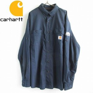 美品 アメリカ企画 carhartt カーハート 企業物 ボタンダウン 長袖 FORCE シャツ 紺系 XL アドバタイジング D148-14-0003XVW