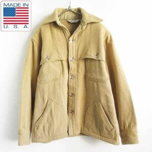 70s 白タグ USA製 Woolrich ウールリッチ ウール シャツ ジャケット M程度 ベージュ系 ダブルマッキーノ ビンテージ D143-18-0109XVW