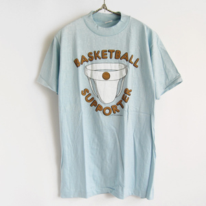 新品/70's/shoreline sportswear/半袖Tシャツ/水色系【M】BASKETBALL SUPPORTER/丸首/丸胴/アメリカ製/デッドストック/D92-01-0015W