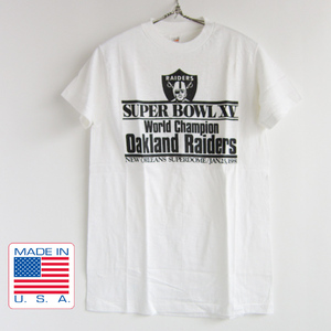 新品/70's/USA製/Hanes/ヘインズ/1981/RAIDERS/半袖Tシャツ/白【S】丸胴/丸首/コットン/レイダース/ビンテージ/D133-01-0003ZV